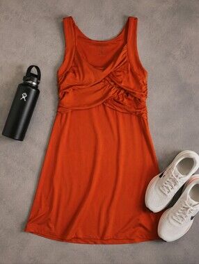 Athleta Orange Ruched Chest Sleeveless  Stretchy Athleisure Tank Dress. Ladies L